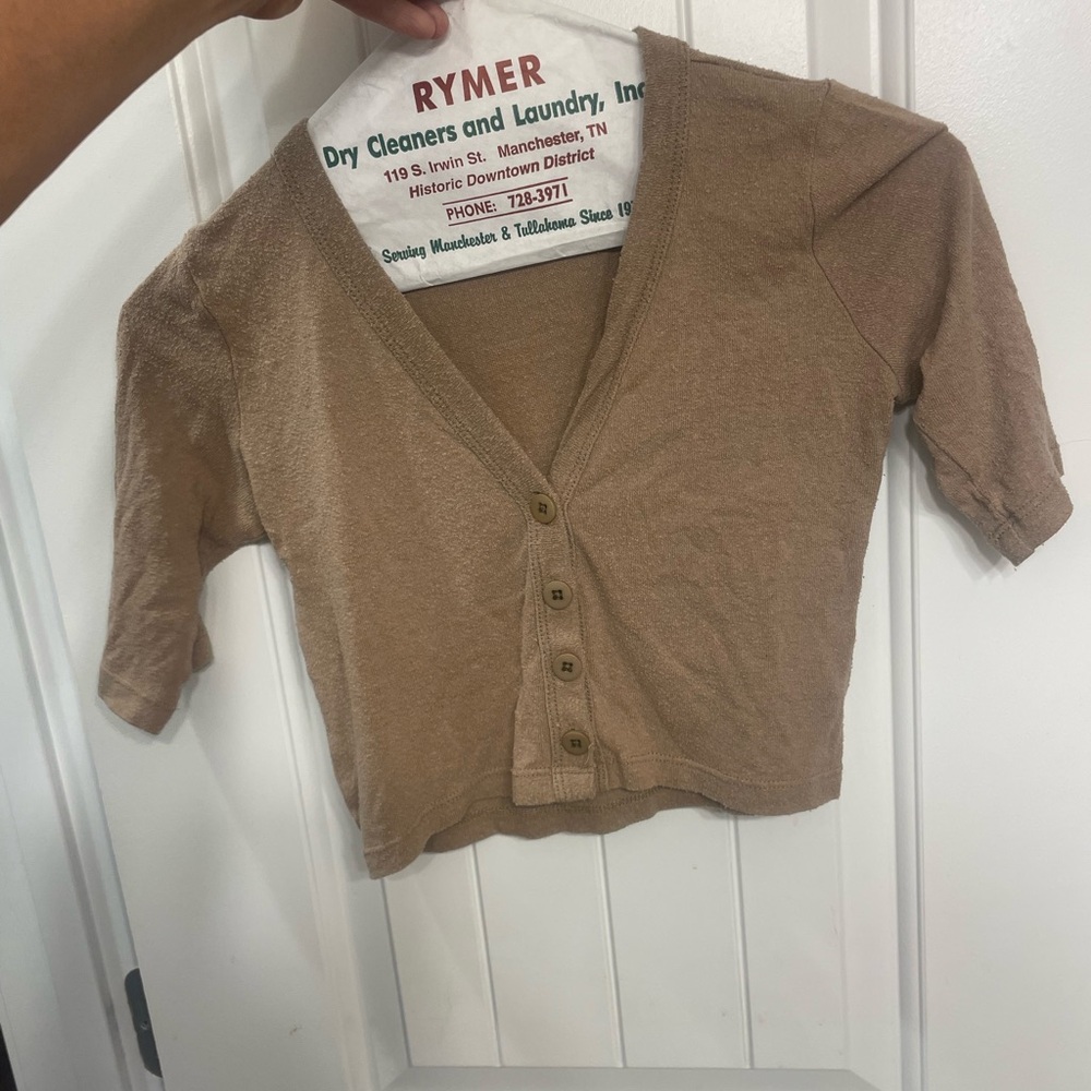 OZMA Tan Button-Up Crop Top - Picture 8 of 13
